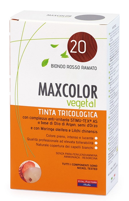 MAXCOLOR VEGETAL TINTA TRICOLOGICA 20 BIONDO ROSSO RAMATO 140 ML - farmavitality.it