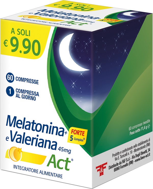 F&f Melatonina Act 1mg +valeriana 5 Forte Complex 60 Compresse - farmavitality.it