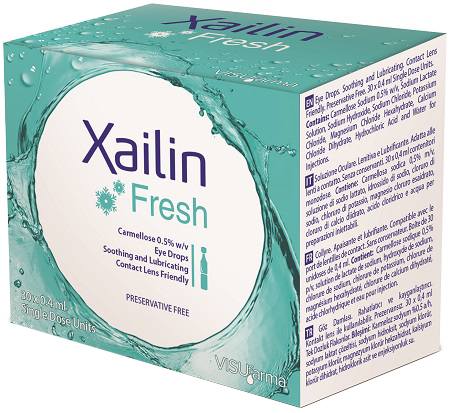 XAILIN FRESH GOCCE OCULARI CARBOSSIMETILCELLULOSA 0,5% 30 FLACONCINI MONODOSE 0,4 ML - farmavitality.it