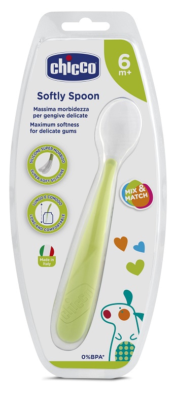 CHICCO CUCCHIAIO MORBIDO SILICONE 6M+ VERDE UP - farmavitality.it