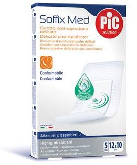 CEROTTO PIC SOFFIX MED IN TNT CON TAMPONE CENTRALE ASSORBENTE STERILE MONOUSO 10X12 CM ANTIBATTERICO 5 PEZZI - farmavitality.it