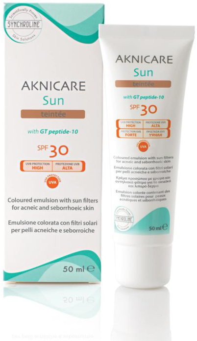 CREMA COLORATA PROTETTIVA SOLARE PER PELLE ACNEICA AKNICARE SUN TEINTEE' DORE' TUBETTO 50 ML - farmavitality.it