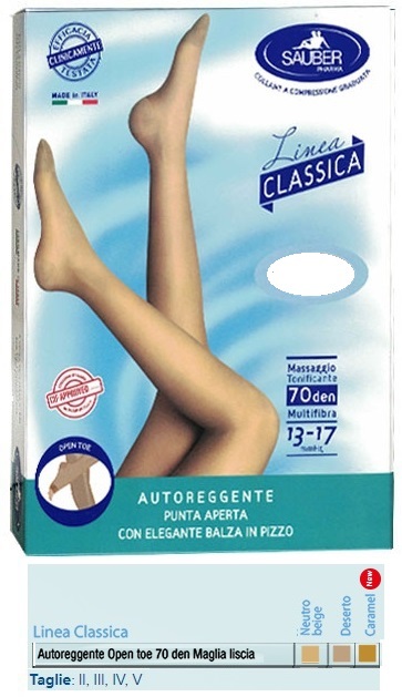 SAUBER AUTOREGGENTE OPEN TOE MAGLIA LISCIA 70 DEN COLORE NEUTRO BEIGE TAGLIA 5 LINEA CLASSICA - farmavitality.it