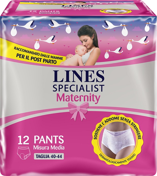LINES SPECIALIST MATERNITY MUTANDINA ASSORBENTE PER PERDITE POST PARTO MISURA MEDIUM 12 PEZZI - farmavitality.it