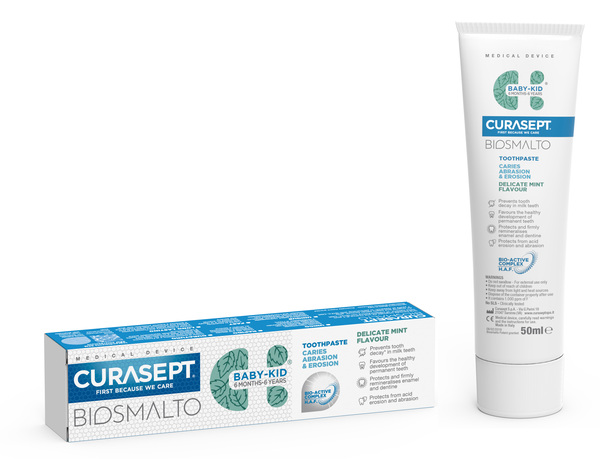 CURASEPT BIOSMALTO DENTIFRICIO BABY KID MENTA CARIE ABRASIONE & EROSIONE 50 ML - farmavitality.it