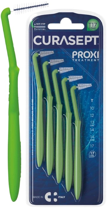 SCOVOLINO CURASEPT PROXI ANGLE MISURA T17 CONICO ISO 5 VERDE DIAMETRO 1,7 MM 5 PEZZI - farmavitality.it