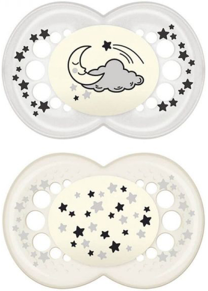 MAM SUCCHIETTO ORIGINAL NIGHT 6+ MESI SILICONE NEUTRO 2 PEZZI - farmavitality.it