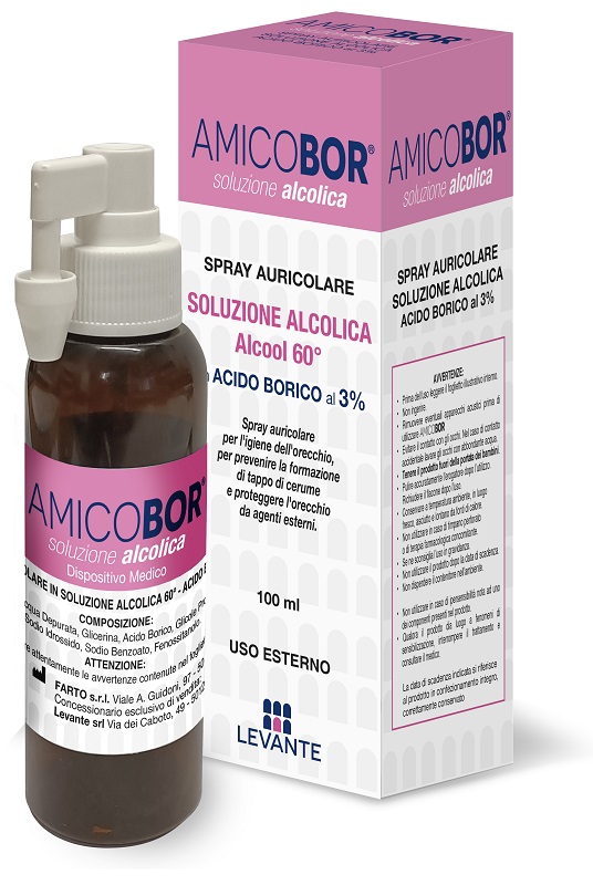 SOLUZIONE ALCOLICA PER IRRIGAZIONE DELL'ORECCHIO AMICOBOR 100 ML - farmavitality.it
