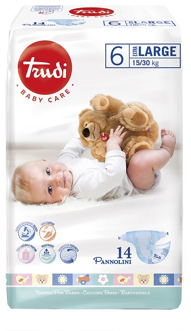 TRUDI BABY CARE PANNOLINO BAMBINI EXTRALARGE 15/30 KG 14 PEZZI - farmavitality.it