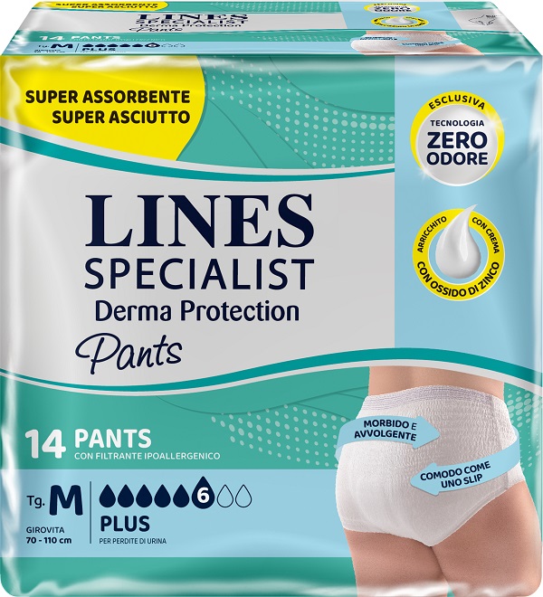 PANNOLONE PER INCONTINENZA LINES SPECIALIST DERMA PANTS PLUS M 14 PEZZI - farmavitality.it