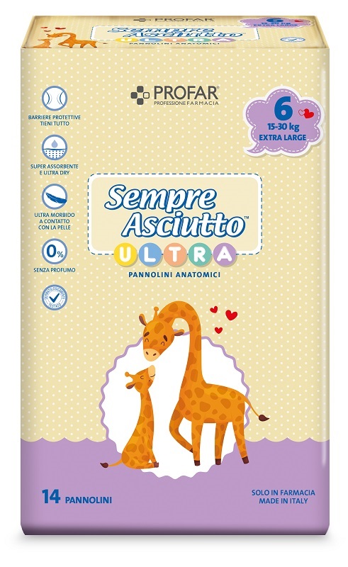 PANNOLINI PROFAR SEMPRE ASCIUTTO ULTRA EXTRA 15/30 KG 14 PEZZI - farmavitality.it