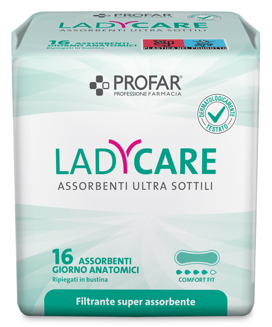 LADYCARE ASSORBENTI GIORNO ANATOMICI 16 PEZZI PROFAR - farmavitality.it