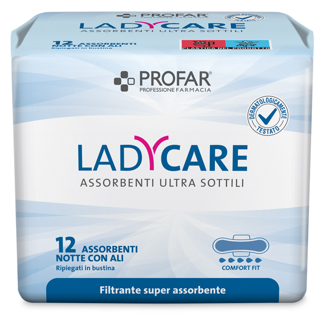 LADYCARE ASSORBENTI NOTTE CON ALI 12 PEZZI PROFAR - farmavitality.it