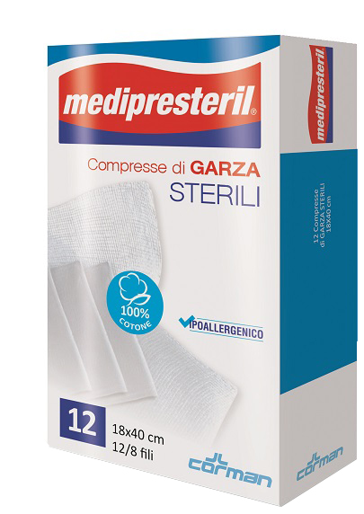 GARZA COMPRESSA MEDIPRESTERIL 12/8 FU 18X40CM 12 PEZZI - farmavitality.it