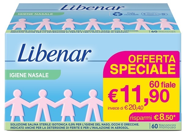 SOLUZIONE SALINA ISOTONICA 0,9% LIBENAR PER IGIENE NASALE 60 FLACONCINI MONOUSO X 5 ML - farmavitality.it