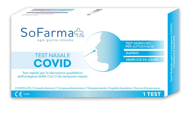 TEST ANTIGENICO RAPIDO COVID-19 NASALE AUTODIAGNOSTICO DETERMINAZIONE QUALITATIVA ANTIGENI SARS-COV-2 IN TAMPONI NASALI MEDIANTE IMMUNOCROMATOGRAFIA SOFARMAPIU' - farmavitality.it